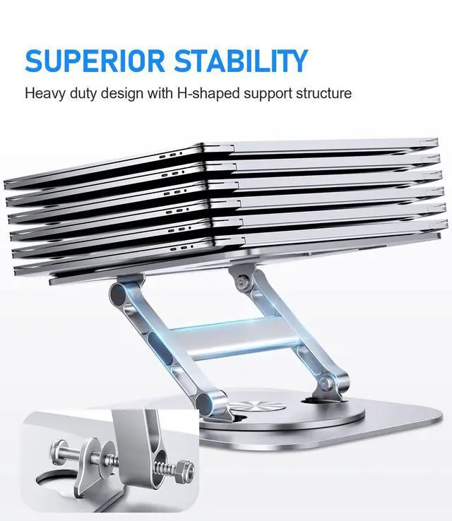 Alt view image 3 of 7 - AOEVI Adjustable Laptop Stand with 360 Rotating Base, Stable Computer Stand for Laptop Ergonimic Foldable Laptop Riser for Desk Compatible with MacBook Pro/Air Notebook up to 16 Inches, Silver