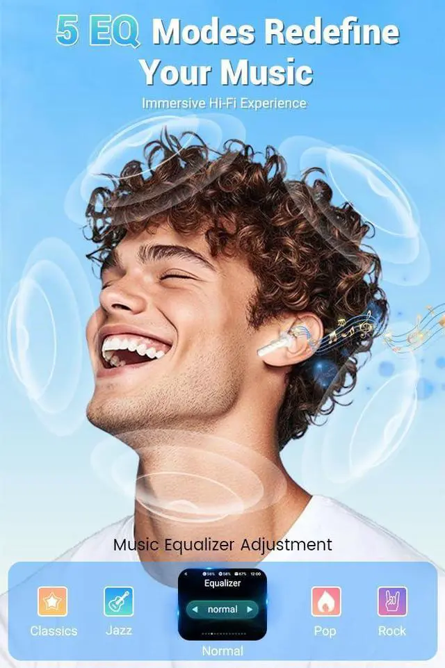 Alt view image 3 of 7 - Wireless Earbuds, Bluetooth 5.4 Headphones, True ANC Active Noise Cancelling in Ear Buds with Smart Touchscreen Case, 60H Playtime for Sports & Working, Bass Stereo Sound for iPhone/Android-Beige