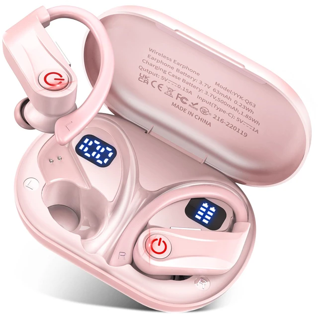 Main image of Wireless Earbuds Bluetooth 6.1 Sport Headphones with Earhooks and Mic | 120 Hrs Playtime with LED Display Charging Case, Deep Bass ENC, Easy Button Controls IPX7 Waterproof for Running Workout Gym
