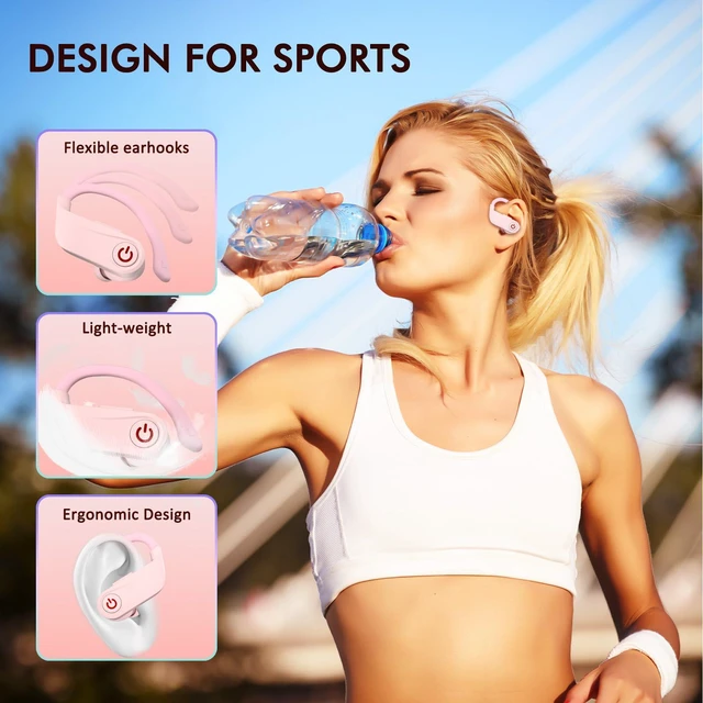 Alt view image 3 of 7 - Wireless Earbuds Bluetooth 6.1 Sport Headphones with Earhooks and Mic | 120 Hrs Playtime with LED Display Charging Case, Deep Bass ENC, Easy Button Controls IPX7 Waterproof for Running Workout Gym