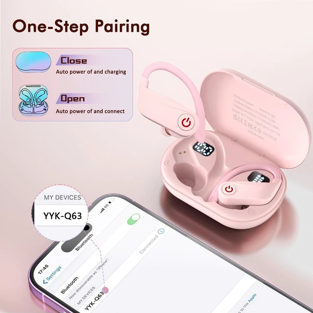 Alt view image 6 of 7 - Wireless Earbuds Bluetooth 6.1 Sport Headphones with Earhooks and Mic | 120 Hrs Playtime with LED Display Charging Case, Deep Bass ENC, Easy Button Controls IPX7 Waterproof for Running Workout Gym