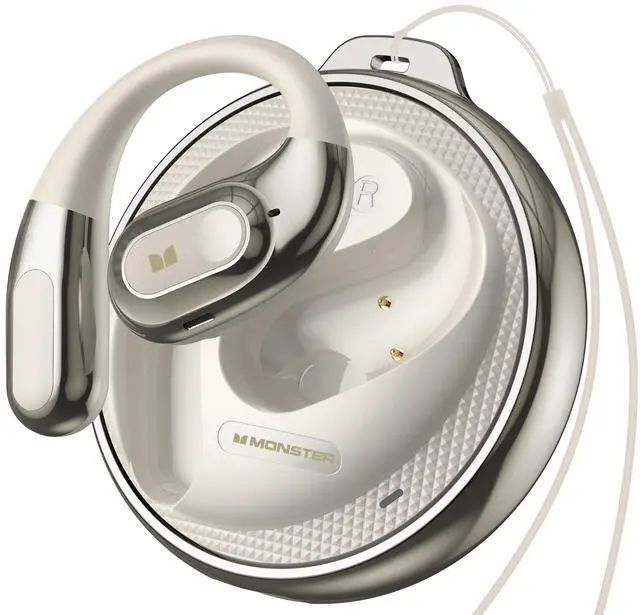 Main image of Monster AC330 Open Ear Headphones Wireless Bluetooth 5.4 Earbuds with Clear Talk, 14.2mm Drivers, Rotating Case with Lanyard, 24H Playtime, IPX5 Water Resistant, White