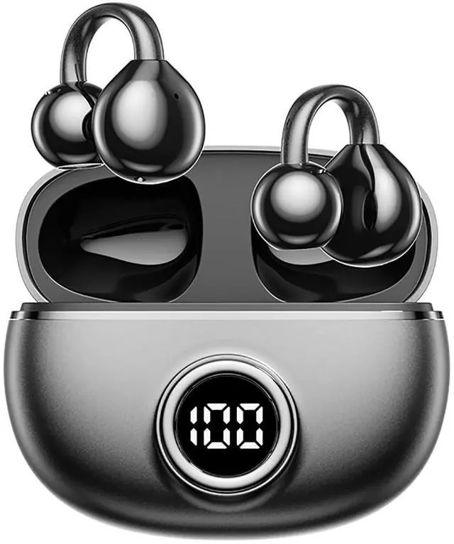 Main image of QJF Clip on Earbuds for Small Ears, Open Ear Wireless Bluetooth 5.4 Headphones, 40H Playtime Air Conduction, Comfort Fit for Glasses, Waterproof Sport Ear Buds with Digital Display & MIC