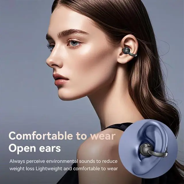 Alt view image 4 of 7 - QJF Clip on Earbuds for Small Ears, Open Ear Wireless Bluetooth 5.4 Headphones, 40H Playtime Air Conduction, Comfort Fit for Glasses, Waterproof Sport Ear Buds with Digital Display & MIC