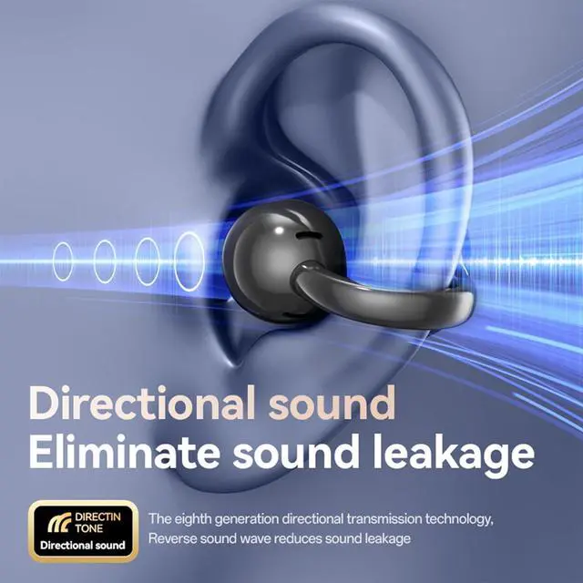 Alt view image 6 of 7 - QJF Clip on Earbuds for Small Ears, Open Ear Wireless Bluetooth 5.4 Headphones, 40H Playtime Air Conduction, Comfort Fit for Glasses, Waterproof Sport Ear Buds with Digital Display & MIC