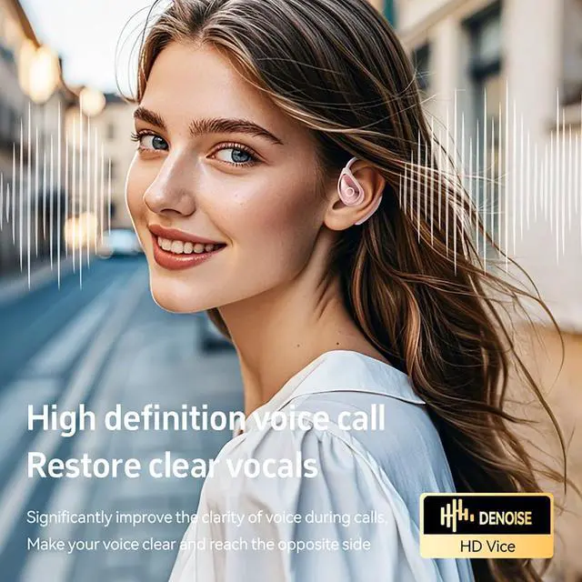 Alt view image 6 of 7 - QJF Open Ear Earbuds Pink for Women, Bluetooth 5.4 Wireless Headphones for Small Ears, Air Conduction Comfort Fit, 50H Playtime, IP54 Sweatproof, Touch Control for Running Cycling Work