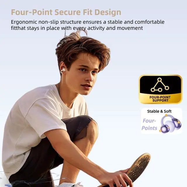 Alt view image 3 of 7 - M97 Clip On Earbuds,Secure Fit, Wireless Bluetooth 6.0, Open Ear Headphones with 50H Battery 10-Min Quick Charge, Featherlight C-Shaped Hook, for Running/Gym, IPX5 Waterproof, Deep Bass(off white)