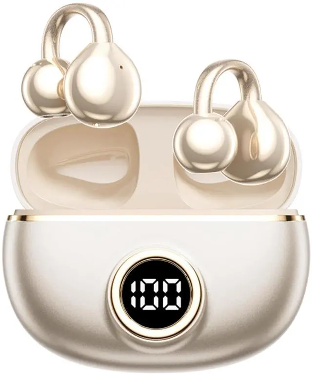 Main image of M97 Clip On Earbuds,Secure Fit, Wireless Bluetooth 6.0, Open Ear Headphones with 50H Battery 10-Min Quick Charge, Featherlight C-Shaped Hook, for Running/Gym, IPX5 Waterproof, Deep Bass(off white)
