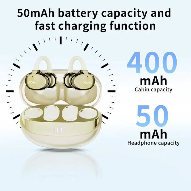Alt view image 5 of 7 - PEICHENG Earbuds Wireless Bluetooth Earphones, 5H Playback 50mAh+400mAh Power Case with Digital Display (Beige)