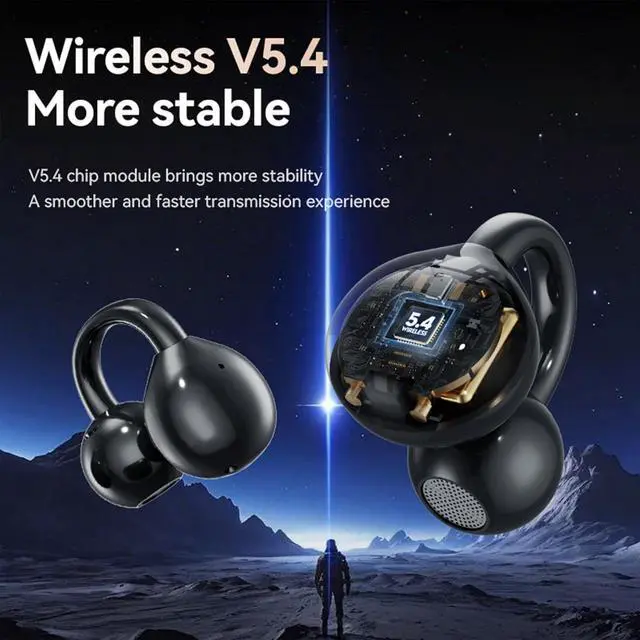Alt view image 7 of 7 - QJF Clip on Earbuds for Small Ears, Open Ear Wireless Bluetooth 5.4 Headphones, 40H Playtime Air Conduction, Comfort Fit for Glasses, Waterproof Sport Ear Buds with Digital Display & MIC