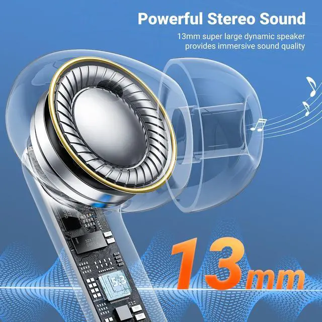 Alt view image 2 of 7 - Wireless Earbuds, Bluetooth 5.3 Headphones HiFi Stereo & 4 ENC Mic, 42H Playtime Ear Buds with Charging Case LED Display, Bluetooth Earphones IPX7 Waterproof for iOS Android Earpods Sports Workout
