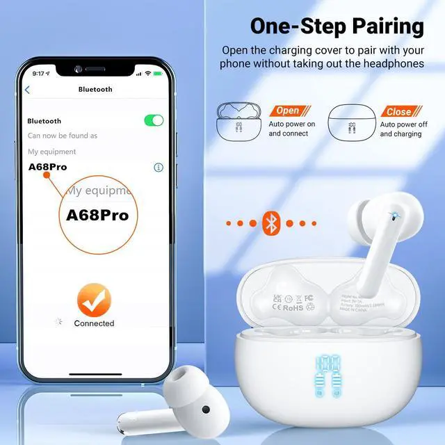 Alt view image 4 of 7 - Wireless Earbuds, Bluetooth 5.3 Headphones HiFi Stereo & 4 ENC Mic, 42H Playtime Ear Buds with Charging Case LED Display, Bluetooth Earphones IPX7 Waterproof for iOS Android Earpods Sports Workout