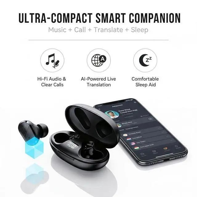 Alt view image 2 of 7 - NVAHVA Wireless Small Earbuds with ENC Mic for Meeting Work Travel Sleep