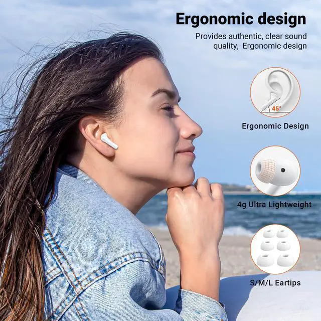 Alt view image 6 of 7 - Wireless Earbuds, Bluetooth 5.3 Headphones HiFi Stereo & 4 ENC Mic, 42H Playtime Ear Buds with Charging Case LED Display, Bluetooth Earphones IPX7 Waterproof for iOS Android Earpods Sports Workout