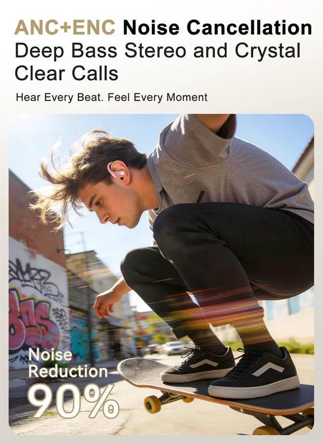 Alt view image 2 of 7 - ZZU Wireless Earbuds, Bluetooth 5.4 Sport Headphones with Smart Charging Case, ENC Noise Cancelling, Ear Buds with IPX7 Waterproof & Bass Stereo Sound for iOS, Android Rose Gold