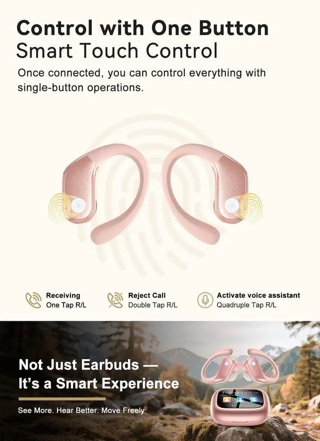 Alt view image 7 of 7 - ZZU Wireless Earbuds, Bluetooth 5.4 Sport Headphones with Smart Charging Case, ENC Noise Cancelling, Ear Buds with IPX7 Waterproof & Bass Stereo Sound for iOS, Android Rose Gold