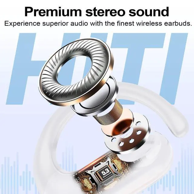 Alt view image 6 of 7 - xiwxi Wireless Earbuds Bluetooth Headphones,Over Ear Buds for Sport with Deep Bass Sound,60Hrs Playtime Earphones Designed Comfort Fit with Earhooks for Running,Meeting,Workout-White