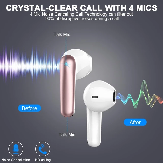 Alt view image 7 of 7 - Wireless Earbuds, Bluetooth 5.4 Headphones 50H Playback Bass Stereo Ear Buds with 4 ENC Cancelling Mics, in-Ear Earphones with LED Display, IP7 Waterproof USB-C for Laptop Pad Phones Workout Rose Gold