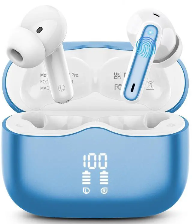 Main image of Wireless Earbuds, 2026 Bluetooth 5.4 Ear Buds in Ear with 4 ENC Noise Cancelling Mic, New Wireless Earphones HiFi Stereo Deep Bass 40H Playtime, In-Ear Bluetooth Earbuds LED Display IP7, Lake Blue
