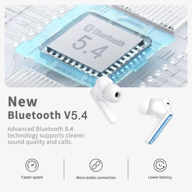 Alt view image 2 of 7 - Wireless Earbuds, 2026 Bluetooth 5.4 Ear Buds in Ear with 4 ENC Noise Cancelling Mic, New Wireless Earphones HiFi Stereo Deep Bass 40H Playtime, In-Ear Bluetooth Earbuds LED Display IP7, Lake Blue
