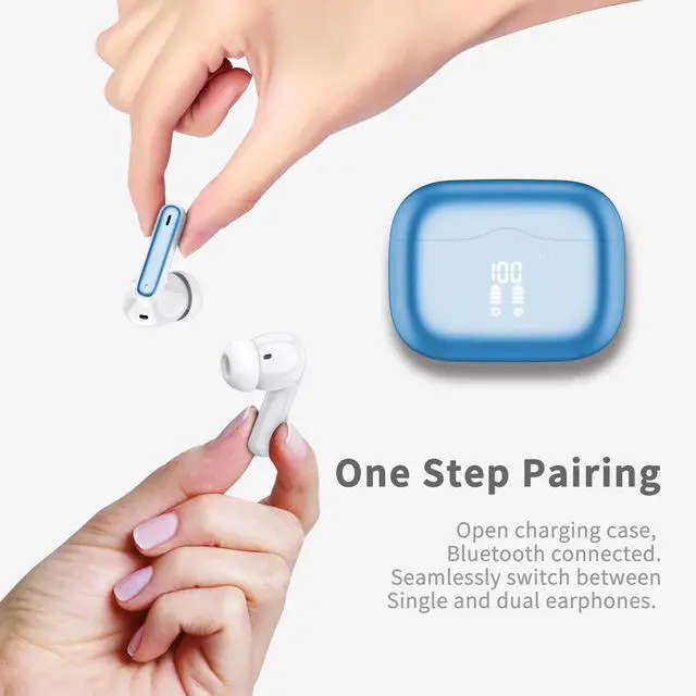 Alt view image 4 of 7 - Wireless Earbuds, 2026 Bluetooth 5.4 Ear Buds in Ear with 4 ENC Noise Cancelling Mic, New Wireless Earphones HiFi Stereo Deep Bass 40H Playtime, In-Ear Bluetooth Earbuds LED Display IP7, Lake Blue