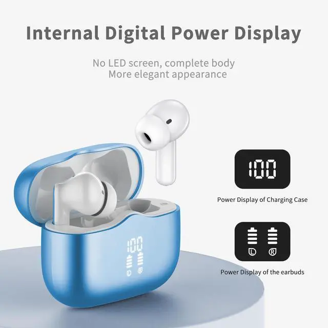 Alt view image 5 of 7 - Wireless Earbuds, 2026 Bluetooth 5.4 Ear Buds in Ear with 4 ENC Noise Cancelling Mic, New Wireless Earphones HiFi Stereo Deep Bass 40H Playtime, In-Ear Bluetooth Earbuds LED Display IP7, Lake Blue