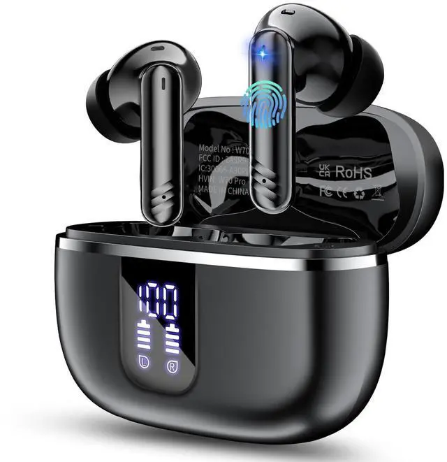Main image of OWMSIC 2026 New Wireless Earbuds, Bluetooth 5.4 Headphones with Noise Cancelling Mic, 46H Headphones with 3D Bass Stereo Sound, Ultralight, USB-C LED, Waterproof IPX7 Earphones for Android iOS. Black