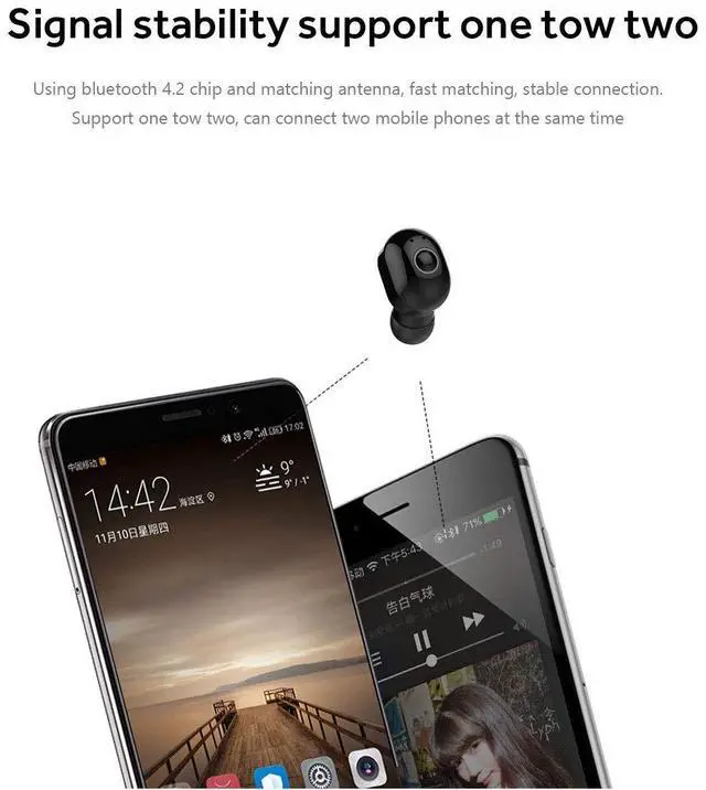 Alt view image 6 of 7 - AIYIBEN Bluetooth Wireless Earbud Mini Wireless Earbud Bluetooth V5.0 in Ear Headphone with 4-5 Hours Playtime Headset with Mic for iPhone iPad Samsung Galaxy LG and Smartphones (Black)