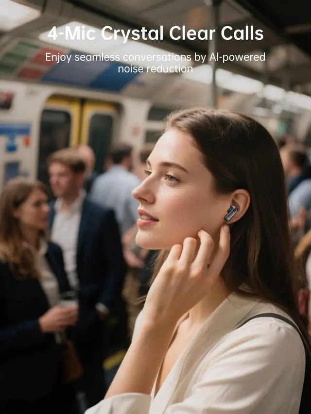 Alt view image 3 of 7 - 1 Hora Active Noise Cancelling Wireless Earbuds, Built-in 4 Mics, Bluetooth 5.4 in Ear Headphones, LED Display Stereo Bass Earphones with Charging case, for iPhone, Android Smartphone, Tablet, Laptop