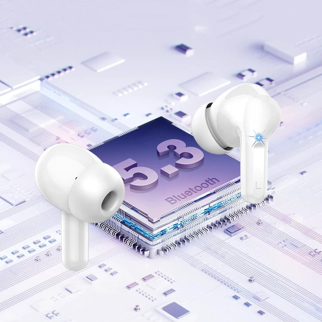 Alt view image 2 of 7 - Wireless Earbuds, 2025 Bluetooth 5.4 Headphones Bass Stereo, Ear Buds with 4 Mics ENC Noise Cancelling, Bluetooth Earbuds 48H Playtime LED Display Charging Case, IP7 Waterproof in Ear Earphones white