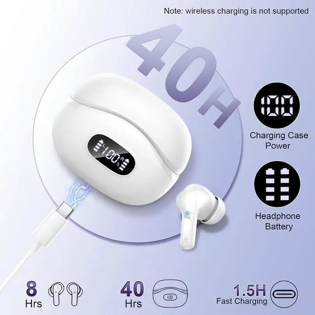 Alt view image 3 of 7 - Wireless Earbuds, 40H Bluetooth Headphones 5.4, ENC Noise Cancelling Mic for Clear Calls, Hi-Fi Stereo Deep Bass Ear Buds, LED Display, IP7 Waterproof Sport Earphones in Ear for Android iOS, USB-C