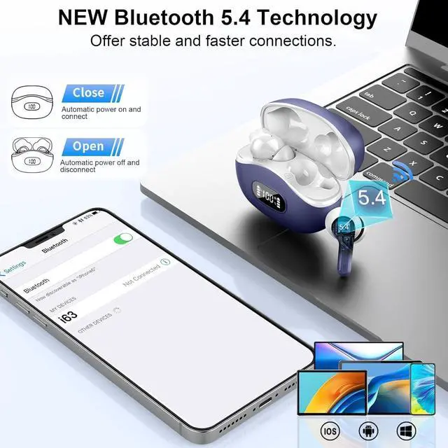 Alt view image 4 of 7 - AOSRAU Wireless Earbuds, Bluetooth Headphones 5.4 HiFi Stereo, Ear Buds with 4 ENC Noise Cancelling Mics, 48H Bluetooth Earbuds with Dual LED Display, IP7 Waterproof in Ear Earphones, Deep Blue