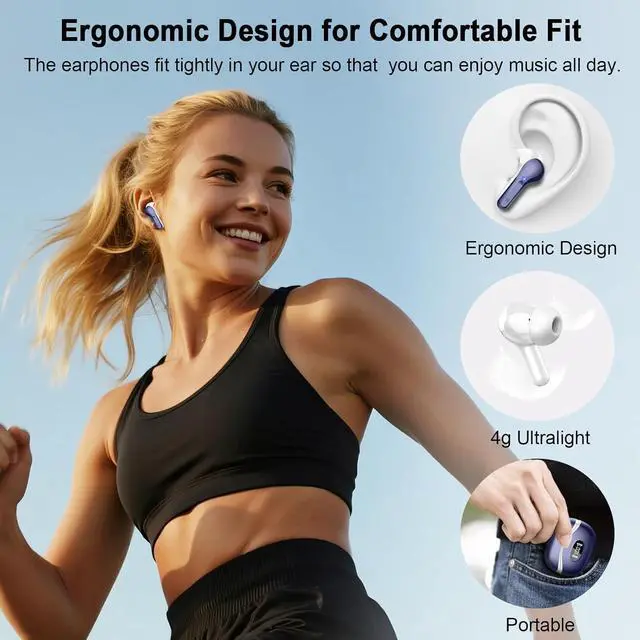 Alt view image 5 of 7 - AOSRAU Wireless Earbuds, Bluetooth Headphones 5.4 HiFi Stereo, Ear Buds with 4 ENC Noise Cancelling Mics, 48H Bluetooth Earbuds with Dual LED Display, IP7 Waterproof in Ear Earphones, Deep Blue