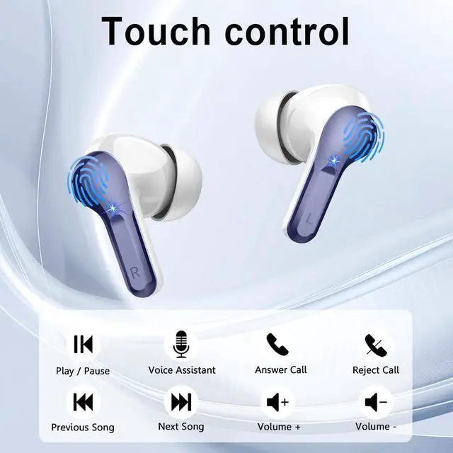 Alt view image 6 of 7 - AOSRAU Wireless Earbuds, Bluetooth Headphones 5.4 HiFi Stereo, Ear Buds with 4 ENC Noise Cancelling Mics, 48H Bluetooth Earbuds with Dual LED Display, IP7 Waterproof in Ear Earphones, Deep Blue