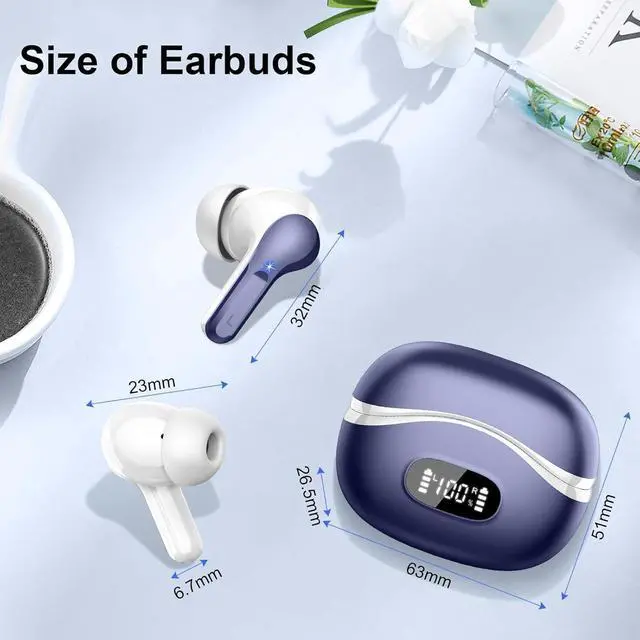 Alt view image 7 of 7 - AOSRAU Wireless Earbuds, Bluetooth Headphones 5.4 HiFi Stereo, Ear Buds with 4 ENC Noise Cancelling Mics, 48H Bluetooth Earbuds with Dual LED Display, IP7 Waterproof in Ear Earphones, Deep Blue