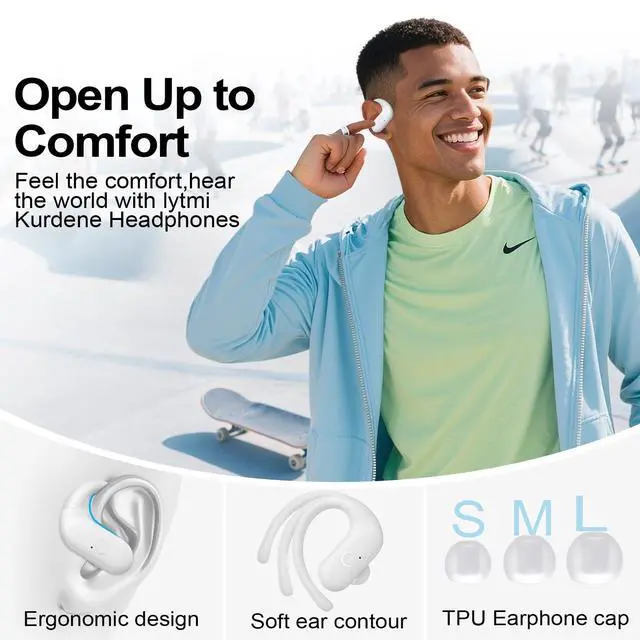 Alt view image 4 of 7 - xiwxi Wireless Earbuds Bluetooth Headphones,Over Ear Buds for Sport with Deep Bass Sound,60Hrs Playtime Earphones Designed Comfort Fit with Earhooks for Running,Meeting,Workout-White