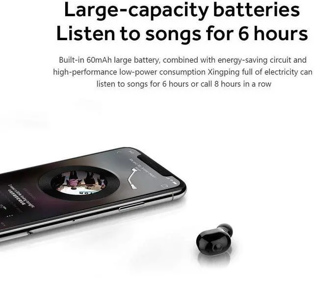 Alt view image 2 of 7 - AIYIBEN Bluetooth Wireless Earbud Mini Wireless Earbud Bluetooth V5.0 in Ear Headphone with 4-5 Hours Playtime Headset with Mic for iPhone iPad Samsung Galaxy LG and Smartphones (Black)