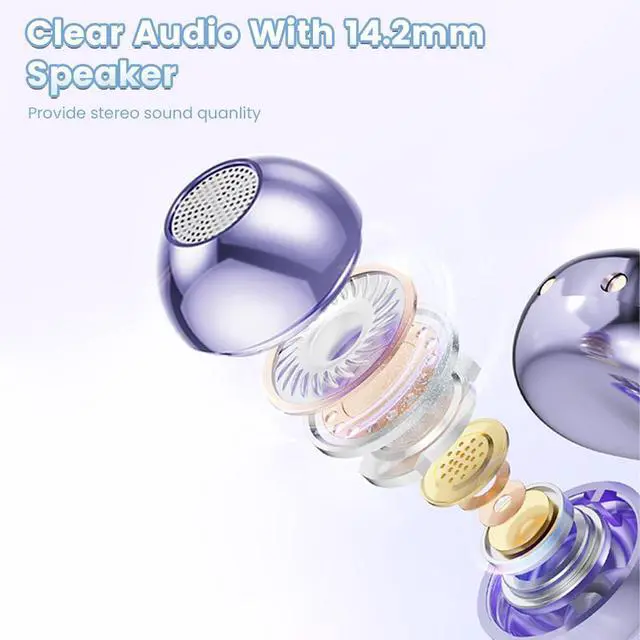 Alt view image 6 of 7 - CuiSuto Clip on Earbuds Open Ear Wireless Bluetooth 5.4 Headphones with Mic,60H Play,Noise Cancelling,Waterproof,Sports Ear Buds,Comfortable for Small Ears & Glasses Wearers,Workouts (Purple)