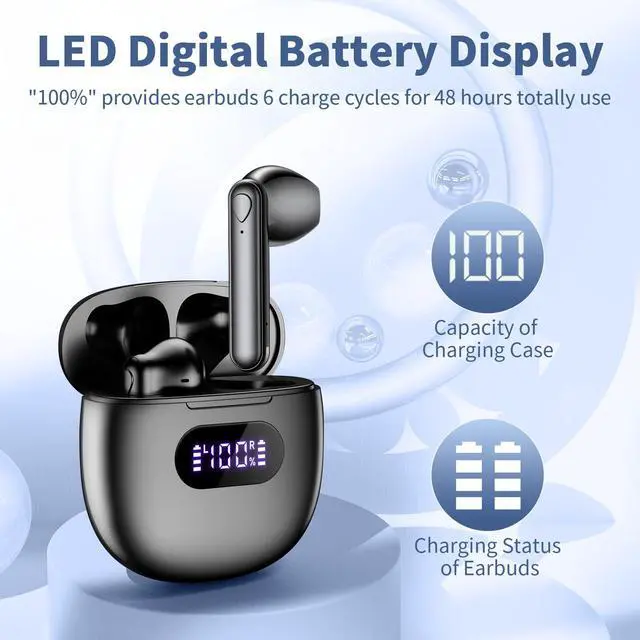 Alt view image 4 of 7 - Jrwaro Wireless Earbuds Bluetooth 5.4 Headphones IPX7 Waterproof Earbuds