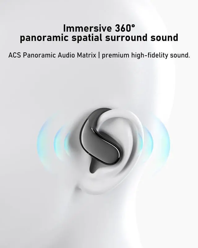 Alt view image 3 of 7 - WIVTAK Open Ear Headphones Bluetooth 5.4, 62H Playtime, Air Conduction Wireless Earbuds with Ergonomic Earhooks, ENC Mic,IPX5,Physical Buttons, Comfort-Fit for Running, Cycling, Workouts
