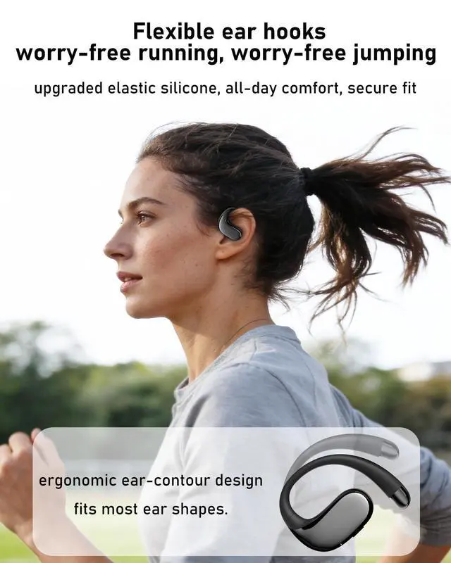 Alt view image 5 of 7 - WIVTAK Open Ear Headphones Bluetooth 5.4, 62H Playtime, Air Conduction Wireless Earbuds with Ergonomic Earhooks, ENC Mic,IPX5,Physical Buttons, Comfort-Fit for Running, Cycling, Workouts