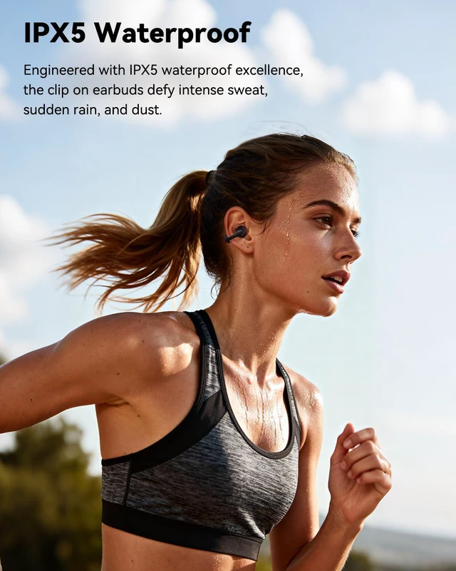 Alt view image 5 of 7 - PearlClip Pro - Open Ear Clip-on Earbuds - Black Bluetooth 6.0 LDAC Hi-Res Spatial Sound Comfortable for Sports Workout,12mm Drivers,24H Playtime Fast Charge, IPX5