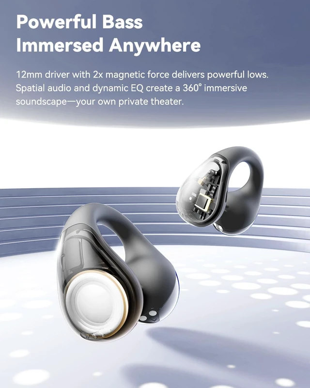 Alt view image 7 of 7 - PearlClip Pro - Open Ear Clip-on Earbuds - Black Bluetooth 6.0 LDAC Hi-Res Spatial Sound Comfortable for Sports Workout,12mm Drivers,24H Playtime Fast Charge, IPX5