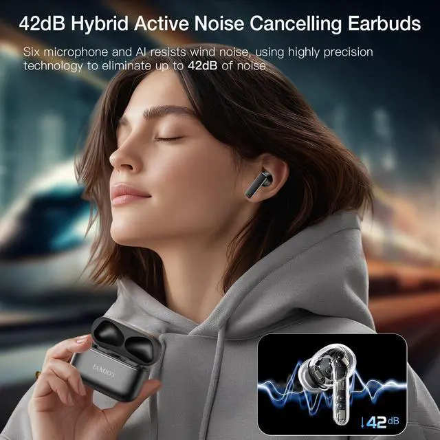 Alt view image 2 of 6 - Language Translation Earbuds Built-in 3 Mics 42dB Hybrid Noise Reduction