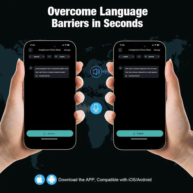 Alt view image 6 of 6 - Language Translation Earbuds Built-in 3 Mics 42dB Hybrid Noise Reduction