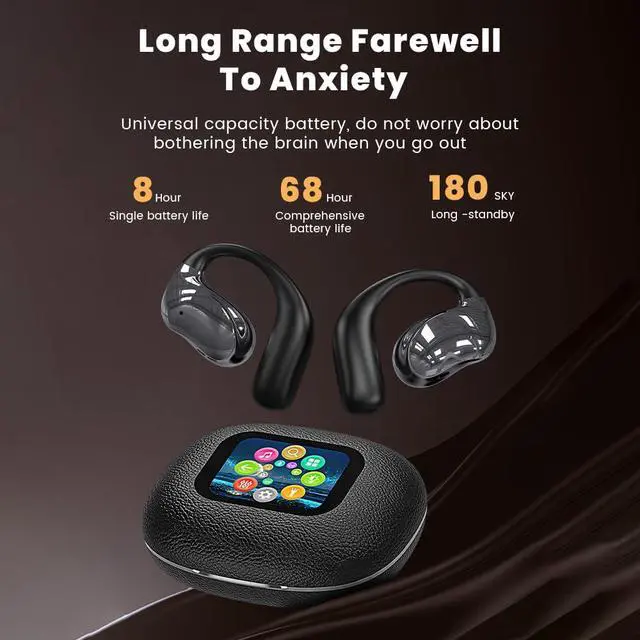 Alt view image 5 of 7 - Piluyaa Open Ear Earbuds Ultra Comfort Wireless Bluetooth 5.4 Headphones Over The Ear Earbuds with Intelligent Touch Screen EarHooks IPX7 Waterproof Bone Conduction Earphones for Fitness Sports-Black