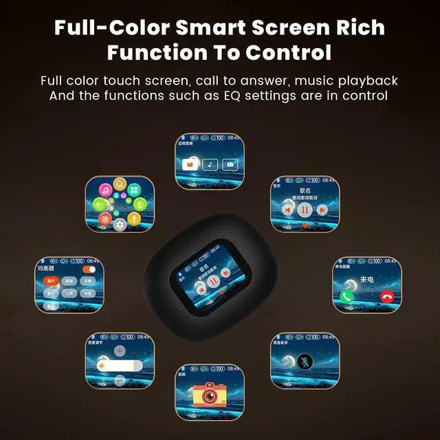 Alt view image 2 of 7 - Piluyaa Open Ear Earbuds Ultra Comfort Wireless Bluetooth 5.4 Headphones Over The Ear Earbuds with Intelligent Touch Screen EarHooks IPX7 Waterproof Bone Conduction Earphones for Fitness Sports-Black