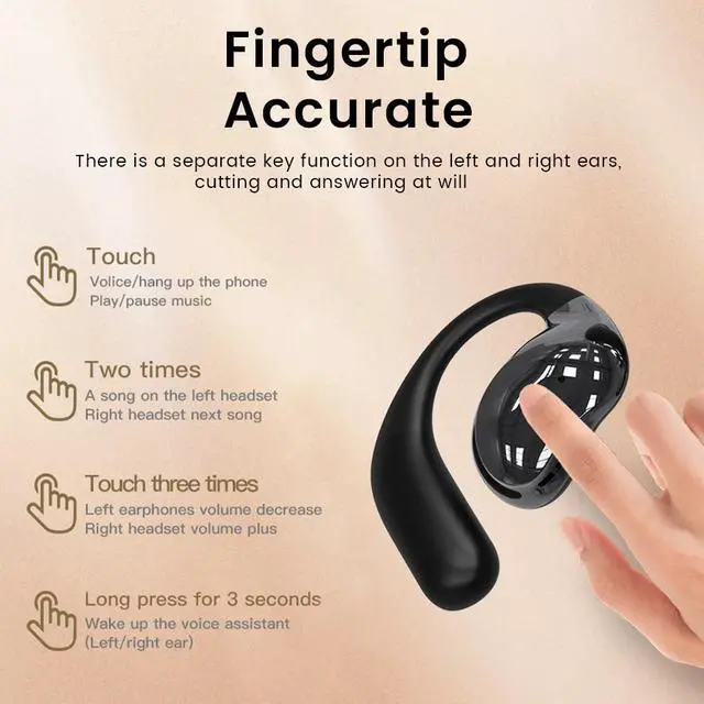 Alt view image 6 of 7 - Piluyaa Open Ear Earbuds Ultra Comfort Wireless Bluetooth 5.4 Headphones Over The Ear Earbuds with Intelligent Touch Screen EarHooks IPX7 Waterproof Bone Conduction Earphones for Fitness Sports-Black