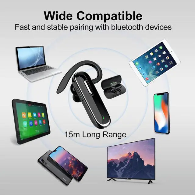 Alt view image 5 of 7 - Jinreoo Bluetooth Earpiece V5.1, Wireless Hands-Free Headset with Charging Case, Built-in Microphone for iPhone Android Business Calls