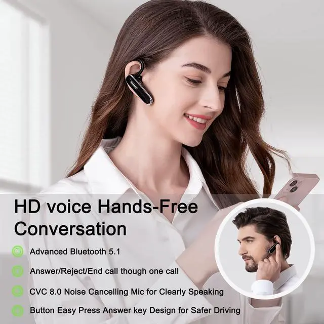 Alt view image 6 of 7 - Jinreoo Bluetooth Earpiece V5.1, Wireless Hands-Free Headset with Charging Case, Built-in Microphone for iPhone Android Business Calls